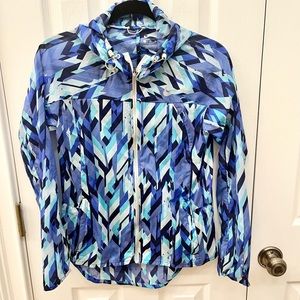 Nike Impossibly Light Running Jacket blue geometric pattern size small